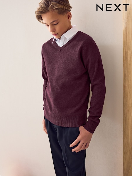 Burgundy Red Knitted V-Neck School Jumper (3-16yrs) (AM7679) | AED36 - AED66