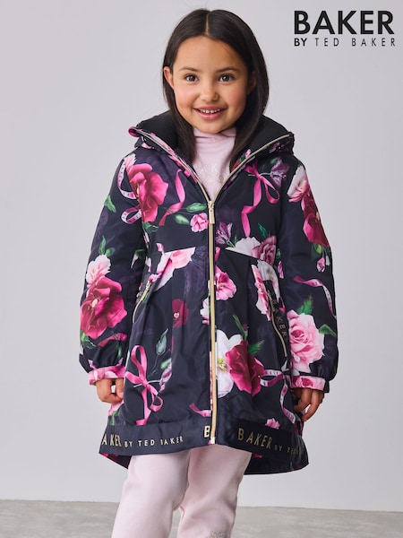 Baker by Ted Baker Navy Shower Resistant Branded Hem Raincoat (AM7687) | R$ 575 - R$ 620