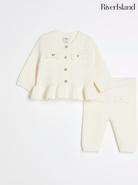 River Island Cream Baby Girls Peplum 100% Cotton Cardigan Set (AM7690) | €40