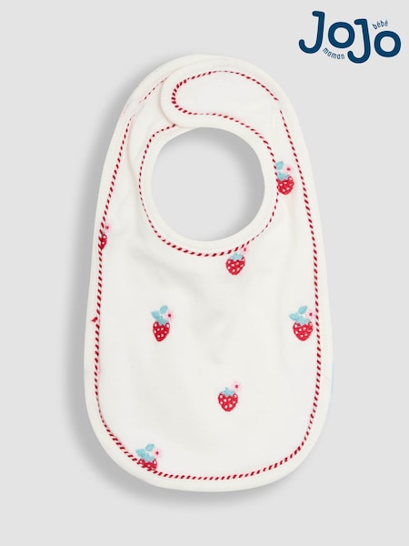 JoJo Maman Bébé Cream 100% Organic Cotton Strawberry Embroidered Bib (AM7714) | €10