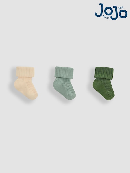 Khaki - Jojo Maman Bébé Baby Ribbed Socks 3 Pack (AM7719) | €15