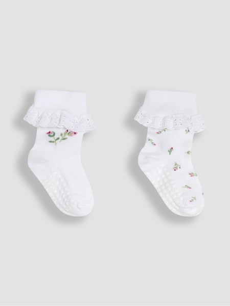 JoJo Maman Bébé White 2-Pack Frilly Rose Socks (AM7720) | €15