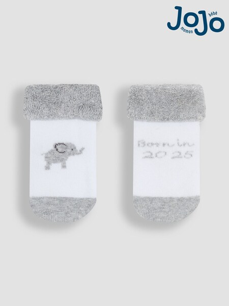 JoJo Maman Bébé Grey 2-Pack Born In 2025 Baby Socks (AM7725) | €10