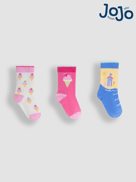 JoJo Maman Bébé Pink 3-Pack Printed Socks (AM7726) | €15