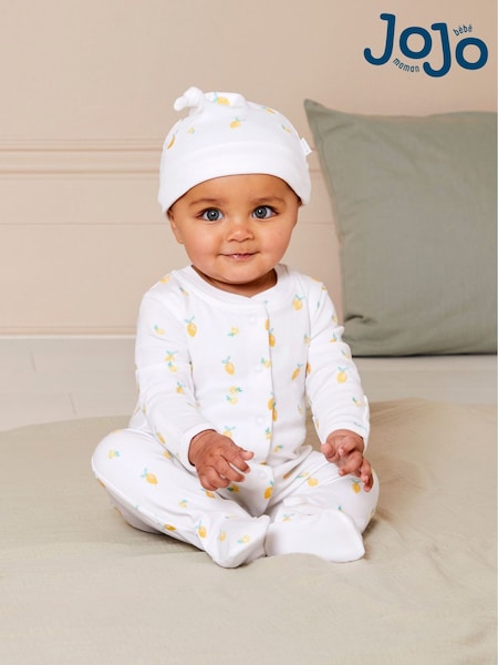 JoJo Maman Bébé Cream 100% Organic Cotton Lemon Embroidered Baby Hat (AM7734) | €6.50
