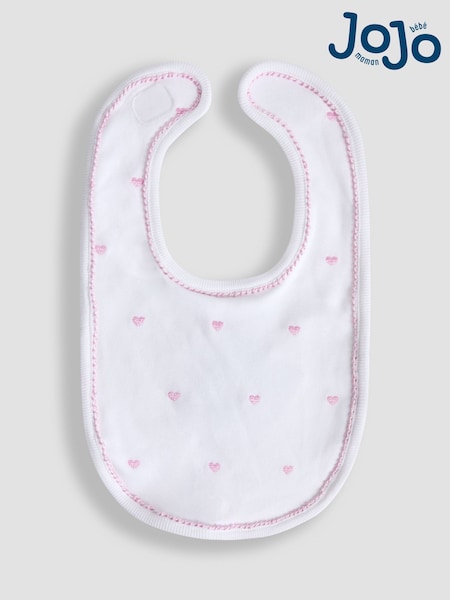 JoJo Maman Bébé Pink 100% Organic Cotton Heart Embroidered Bib (AM7744) | €11