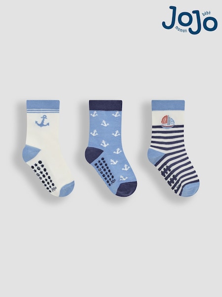 JoJo Maman Bébé Blue 3-Pack Printed Socks (AM7747) | €12.50