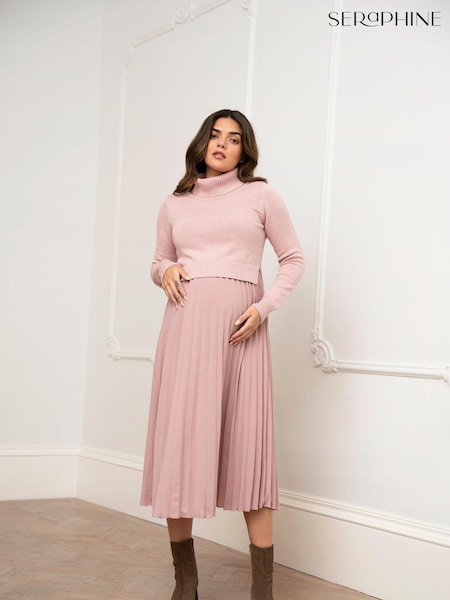 Seraphine Maternity & Nursing Pink Dress with Pleated Skirt (AM7751) | €43 - €53