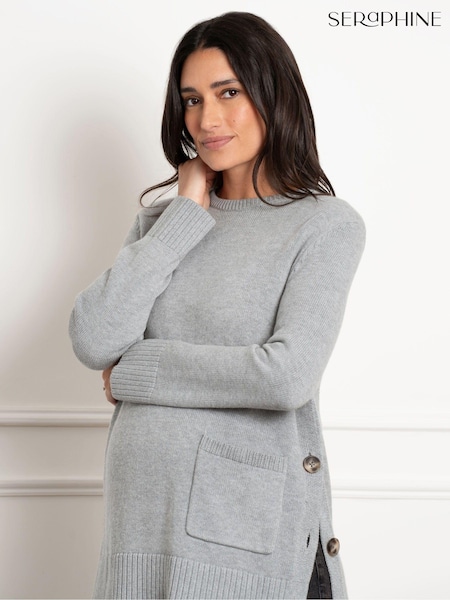 Seraphine Grey Maternity Crew Neck Knit Jumper (AM7756) | ₪327