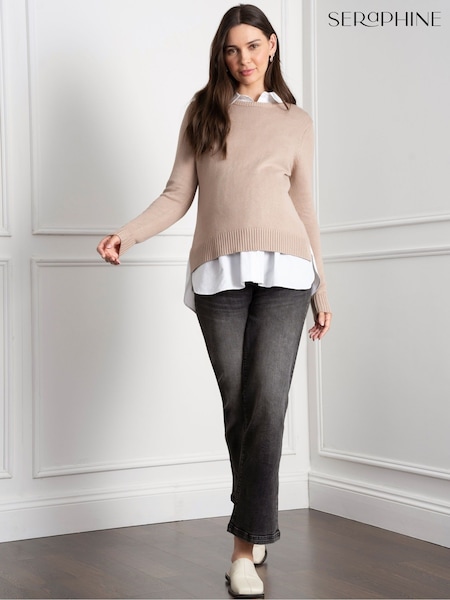 Seraphine Natural Maternity Knit Jumper with Woven Shirt (AM7764) | €39