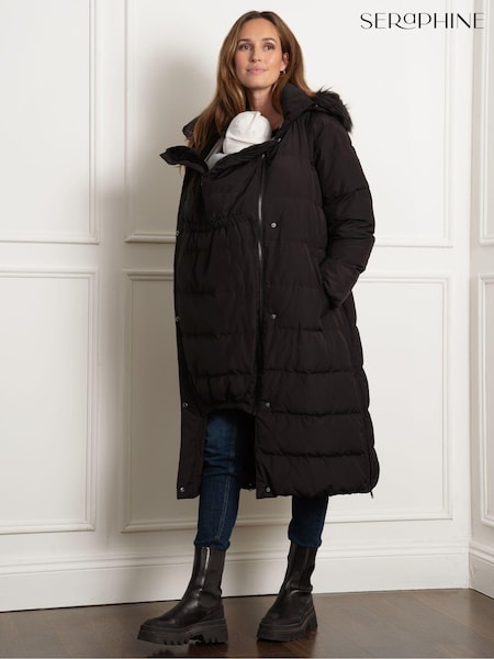 Seraphine Maternity Belted Puffer Black Coat (AM7767) | €241