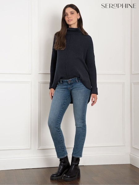 Seraphine Blue Maternity Roll Neck Knit 100% Cotton Jumper (AM7771) | 4,146 UAH - 4,506 UAH