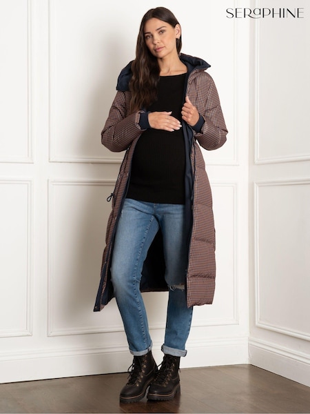 Seraphine Maternity Houndstooth Black Puffer Coat (AM7772) | €345