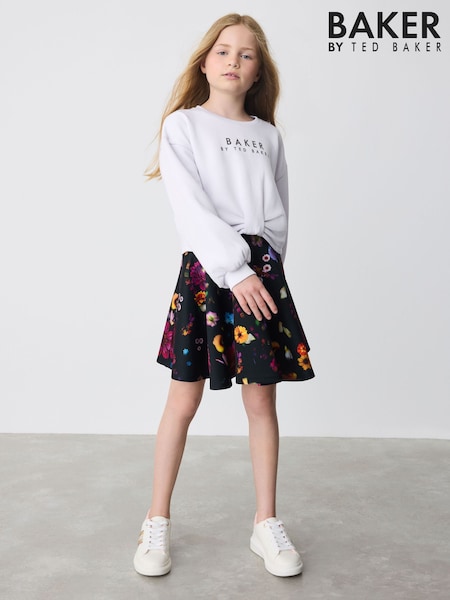 Baker by Ted Baker Purple Bow Sweat Top and Printed Scuba Skirt Set 2 Piece (AM7833) | AED227 - AED257