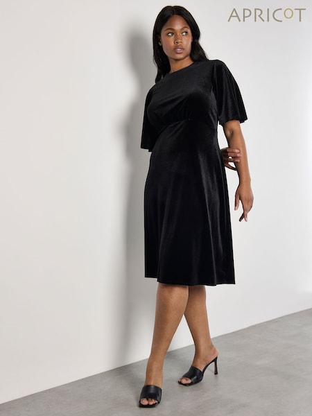 Apricot Black Velvet Flare Midi Dress (AM7835) | €34