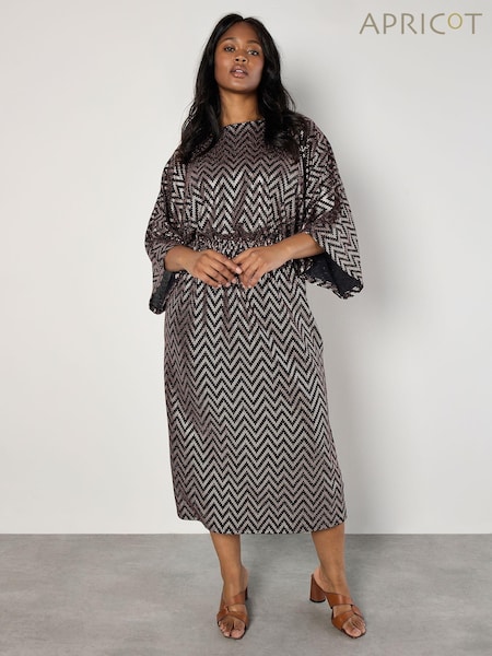 Apricot Brown Metallic Chevron Cape Sleeve Dress (AM7849) | €37