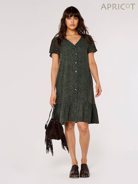 Apricot Green Mini Pebble Ruffle Button Through Dress (AM7854) | €44