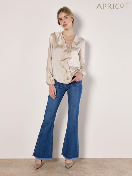 Apricot Cream Ruffle Front Textured Blouse (AM7859) | €44
