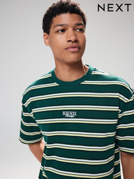 Green Relaxed Fit Stripe Heavyweight 100% Cotton T-Shirt (AM7883) | 99 QAR