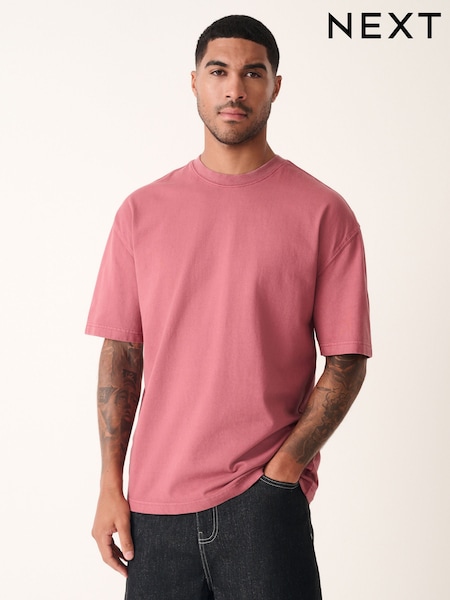 Pink Garment Dye Heavyweight Relaxed Cotton T-Shirt (AM7923) | 89 QAR