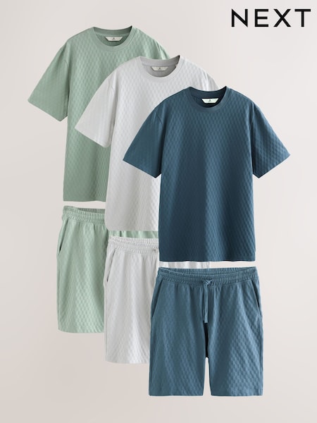 Navy Blue/Green/Grey 100% Cotton Co-ord T-Shirts And Shorts Set 3 Pack (AM7935) | AZN 210