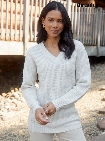 Alb - Threadbare V-Neck Knitted Jumper (AM7968) | 125 LEI