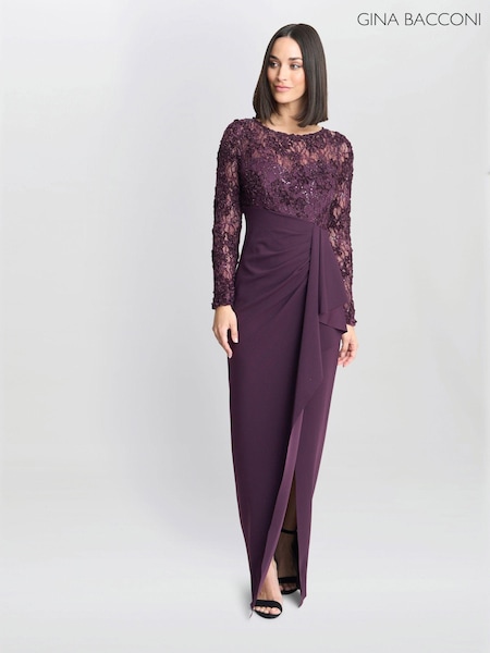 Gina Bacconi Keeley Lace Bodice & Sleeves Maxi Dress (AM7977) | ‏2,324 د.إ.‏