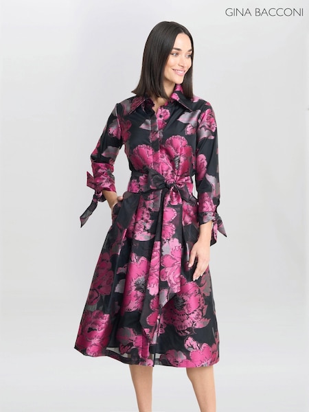 Gina Bacconi Grey Lauren Jacquard Shirt Dress (AM7982) | €232