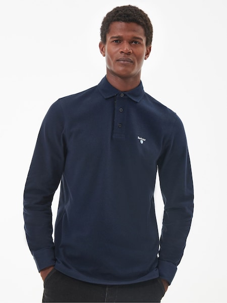Barbour® Blue Firbank Long Sleeves Pol 100% Cotton Polo Shirt (AM8045) | 666 QAR