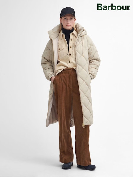 Barbour® Cream Kirkton Longline 100% Cotton Diamond Quilt Puffer Coat (AM8058) | ₪1,614