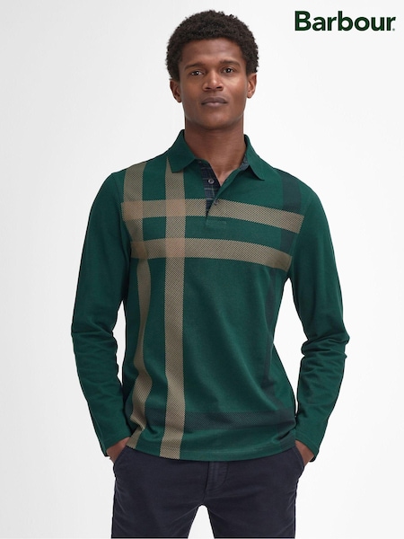 Barbour® Green Blaine Long Sleeves 100% Cotton Polo Shirt (AM8060) | 592 QAR