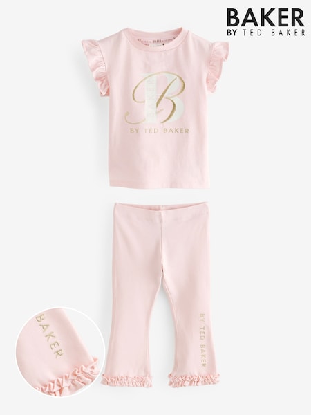 Baker by Ted Baker 2 Piece Pink Frill T-Shirt and Flare Set (AM8095) | AED179 - AED197