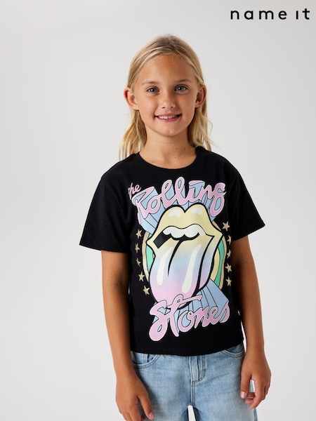 Name It Black Rolling Stones Short Sleeve 100% Cotton T-Shirt (AM8102) | AED52