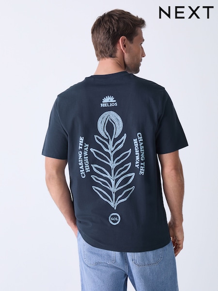 Navy Leaf Regular Fit Graphic Print T-Shirt (AM8111) | 89 QAR