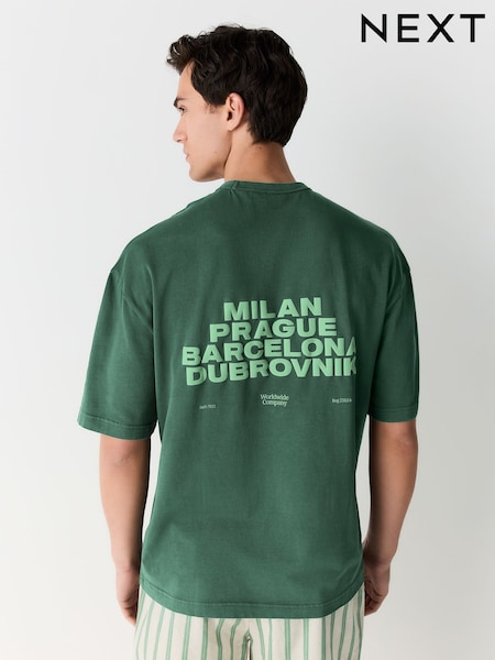 Green Relaxed Fit Graphic Print Heavy Weight T-Shirt (AM8114) | AED96