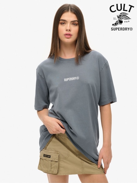 Superdry Blue Oversized Micro Logo Graphic 100% Cotton T-Shirt (AM8208) | €37