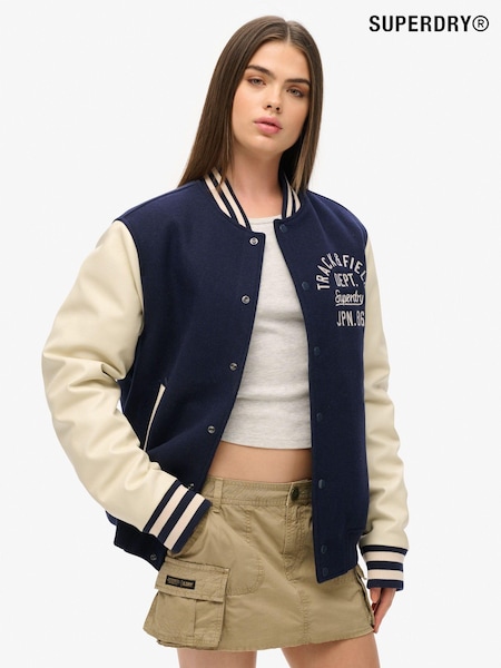 Superdry Blue Oversized Varsity Chain Stitch Bomber Jacket (AM8215) | kr1 791