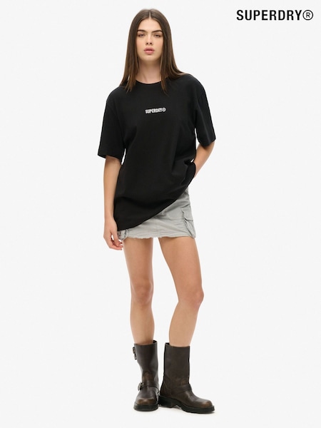 Superdry Black Oversized Micro Logo Graphic 100% Cotton T-Shirt (AM8216) | €37