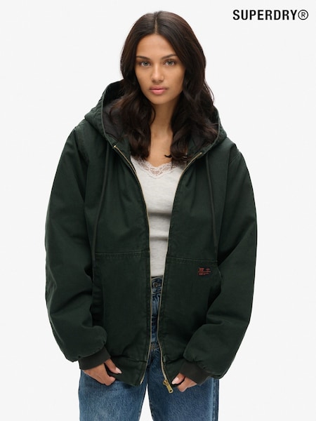 Superdry Green Oversized Surplus Hooded 100% Cotton Bomber Jacket (AM8226) | $210