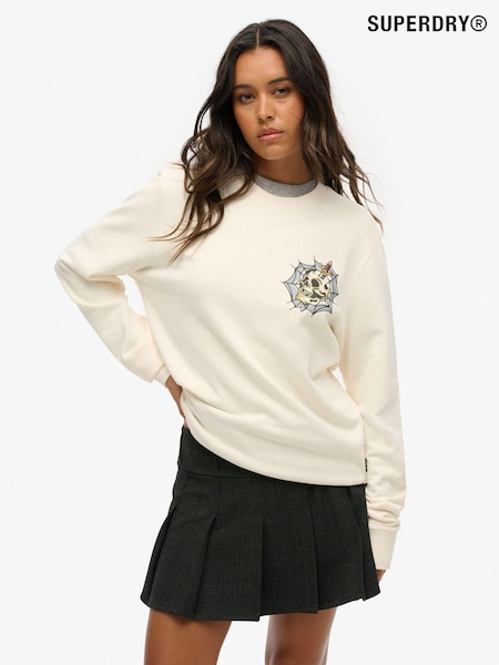 Superdry Cream Oversized Tattoo Graphic Sweatshirt (AM8231) | $105