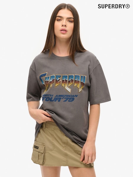 Superdry Grey Oversized 70s Rock Graphic Band 100% Cotton T-Shirt (AM8232) | R$ 295