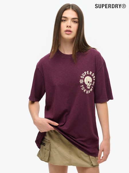 Superdry Purple Oversized Biker Graphic 100% Cotton T-Shirt (AM8238) | R$ 295