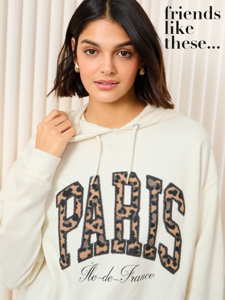 Friends Like These Cream Long Sleeve Slogan Graphic Hoodie (AM8257) | €22
