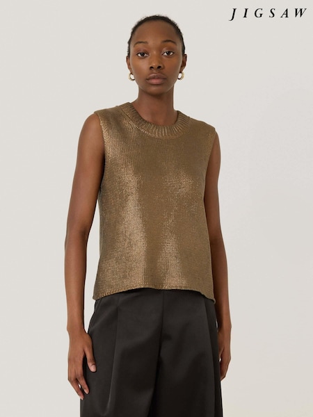 Jigsaw Gold 100% Cotton Crew Neck Metallic Tank (AM8269) | AED320