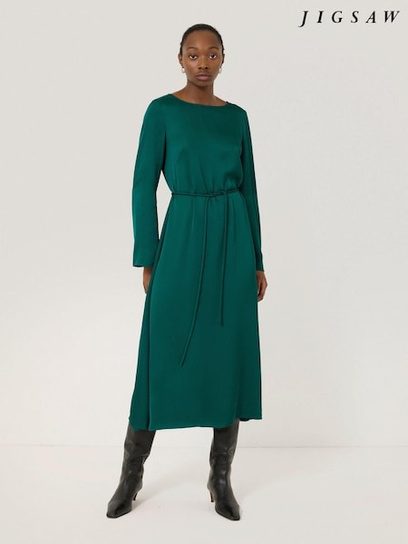 Jigsaw Green Satin Back Boat Neck Dress (AM8289) | €108