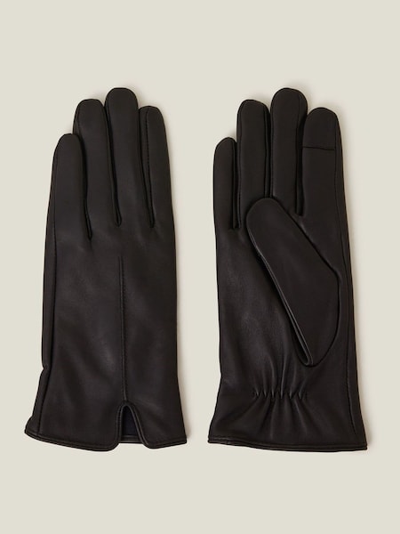 Accessorize Black Faux Fur Lined Touchscreen Leather Gloves (AM8313) | ₪111