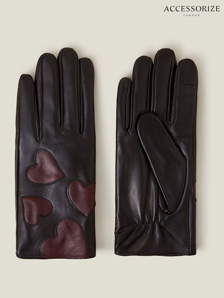 Accessorize Black Contrast Heart Leather Gloves (AM8315) | AED95