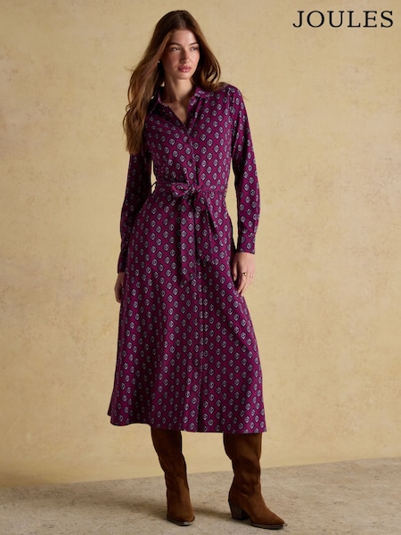Joules Theodora Cotton Rich Burgundy Red Jersey Shirt Dress (AM8353) | 292 QAR