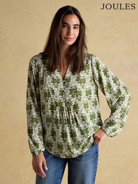 Joules Ava Khaki Green Popover Blouse (AM8370) | R$ 415