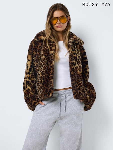NOISY MAY Brown Leopard Print Faux Fur Jacket (AM8376) | €37